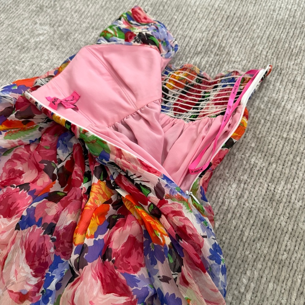 Betsey Johnson Strapless Silk Floral Dress Size 6 Made In USA Sweetheart Vintage - Picture 5 of 9
